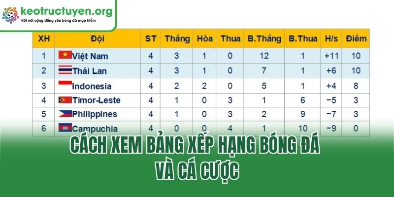 Cách xem bảng xếp hạng bóng đá và cá cược